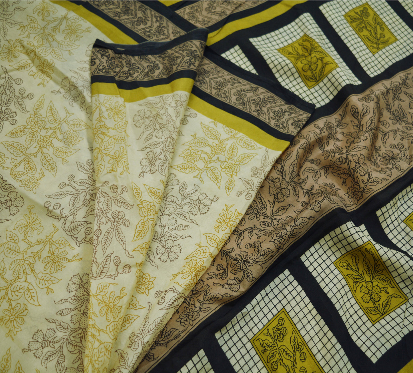Indian Vintage Sari Cream Pure Silk Printed Saree Fabric 5yard Sewing Craft DressMaking Soft Floral