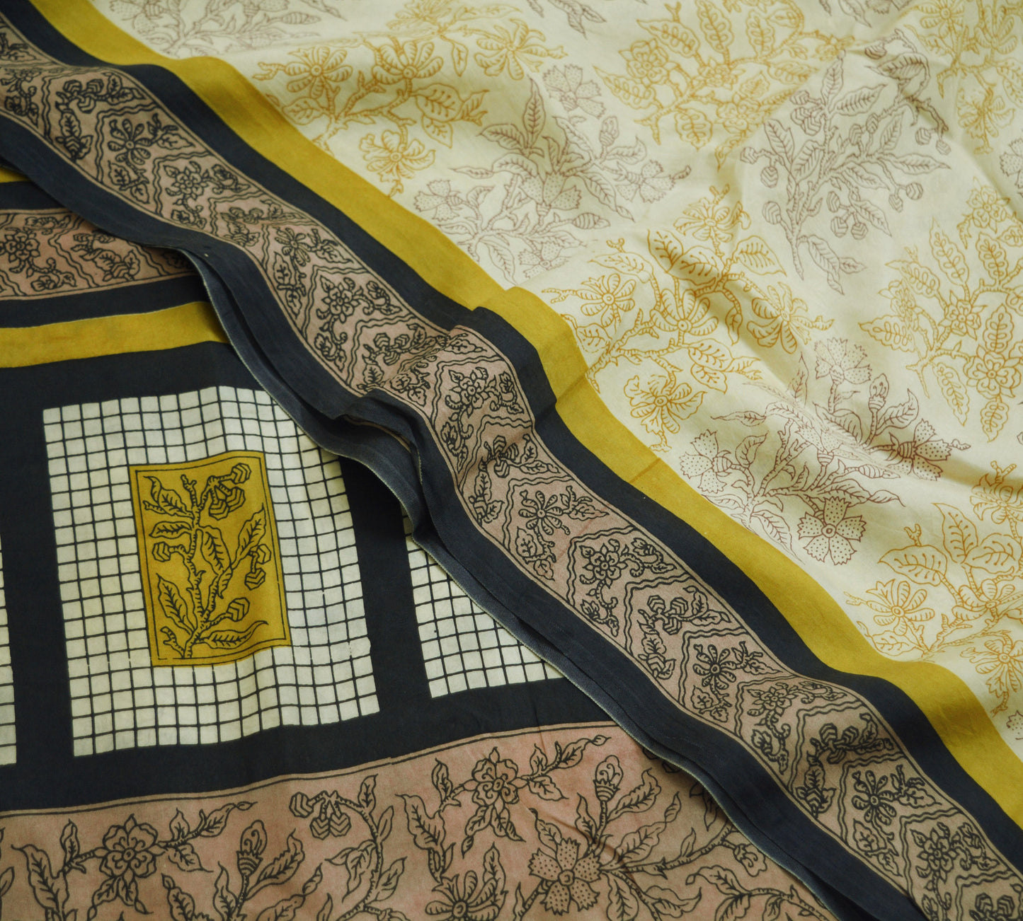 Indian Vintage Sari Cream Pure Silk Printed Saree Fabric 5yard Sewing Craft DressMaking Soft Floral
