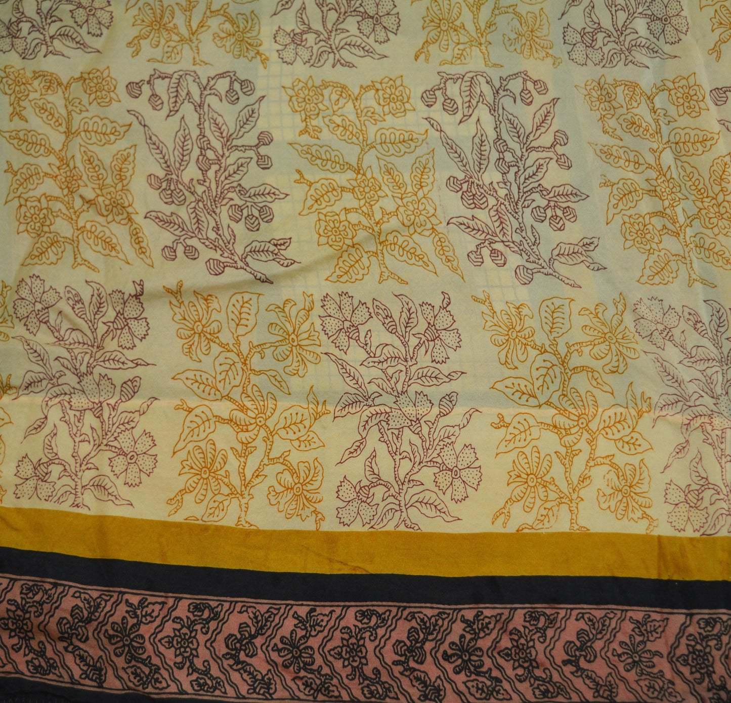 Indian Vintage Sari Cream Pure Silk Printed Saree Fabric 5yard Sewing Craft DressMaking Soft Floral