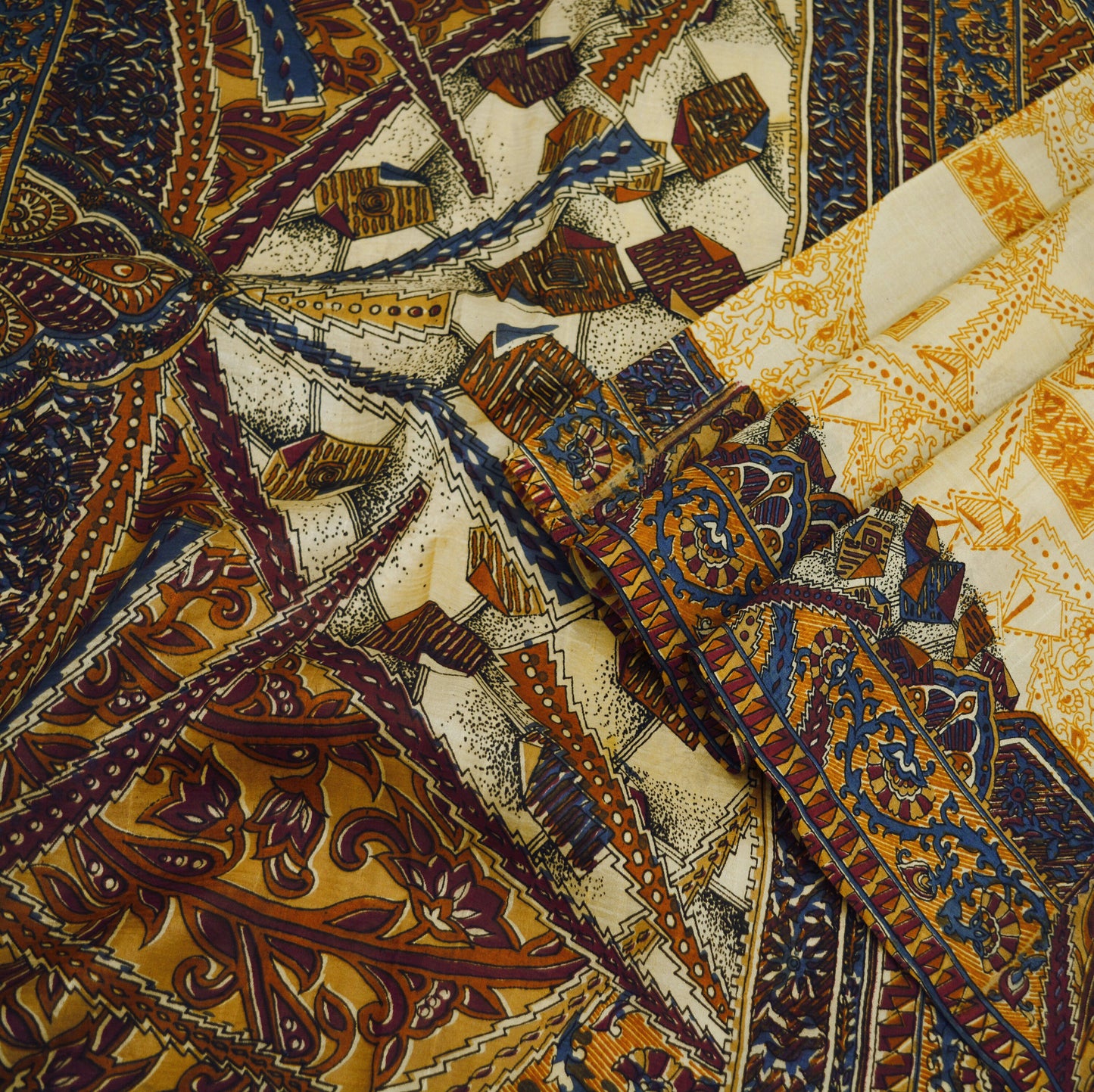 Indian Vintage Sari Brown & Beige Pure Silk Printed Saree Fabric 5yard Sewing Craft DressMaking Soft Abstract