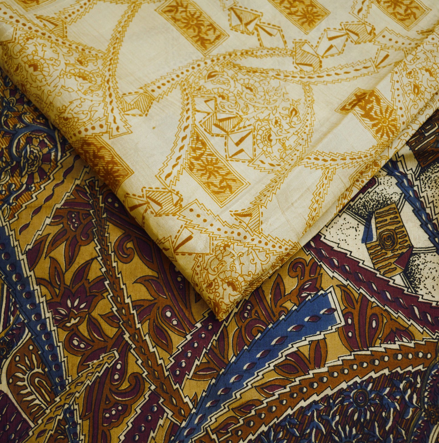 Indian Vintage Sari Brown & Beige Pure Silk Printed Saree Fabric 5yard Sewing Craft DressMaking Soft Abstract