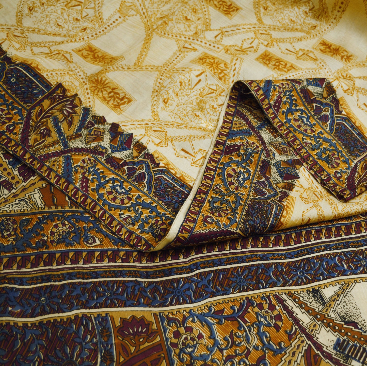 Indian Vintage Sari Brown & Beige Pure Silk Printed Saree Fabric 5yard Sewing Craft DressMaking Soft Abstract