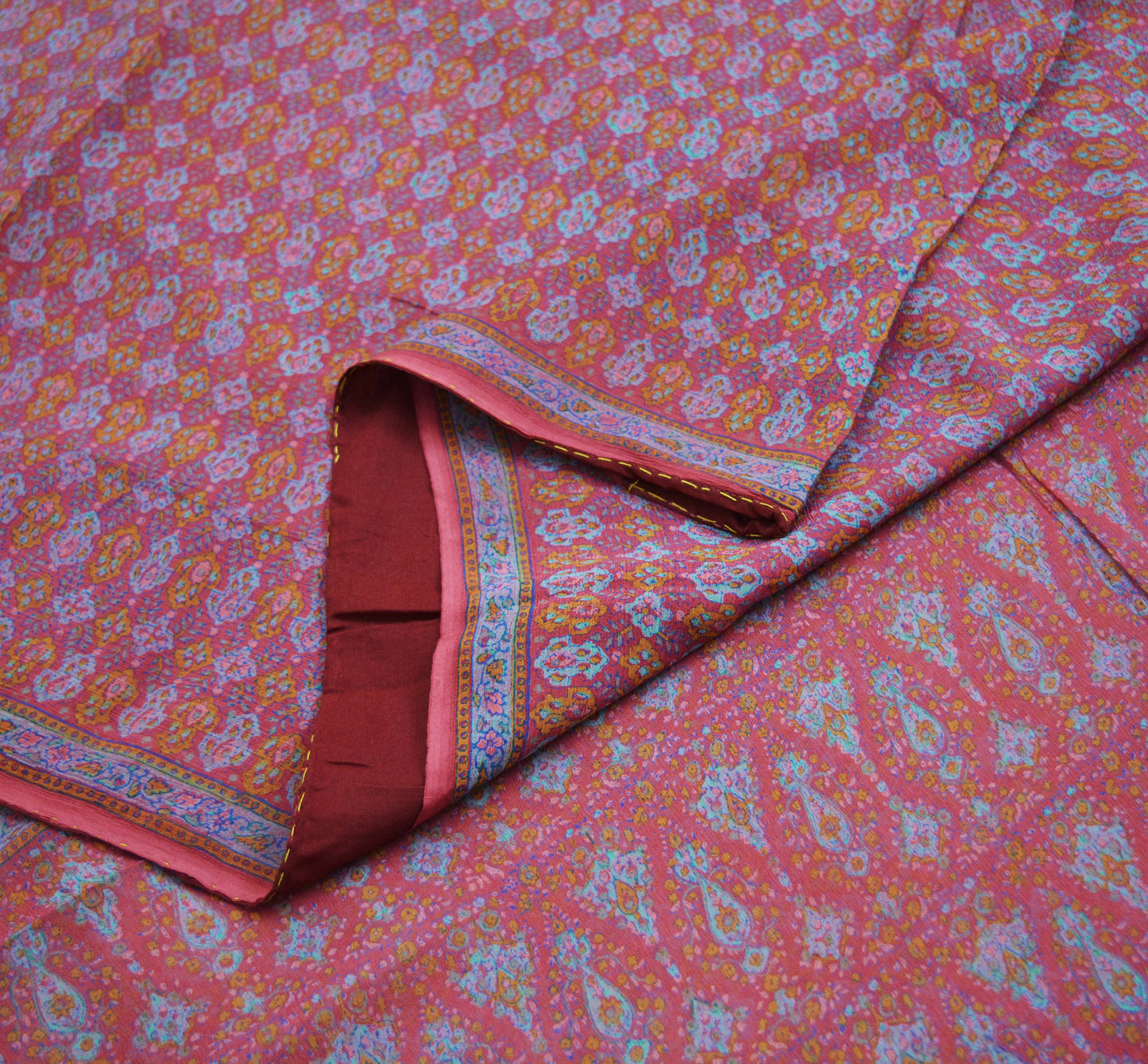 Women Vintage Sari Pink Pure Chiffon Silk Block Printed Saree Craft Fabric Sewing 5Yard Soft Light Sari Dress Making Floral