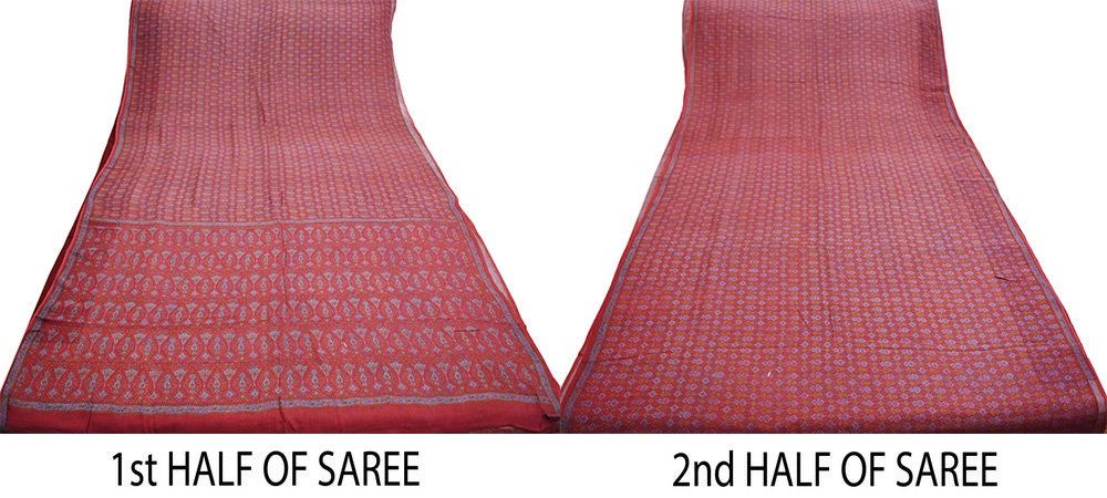 Women Vintage Sari Pink Pure Chiffon Silk Block Printed Saree Craft Fabric Sewing 5Yard Soft Light Sari Dress Making Floral