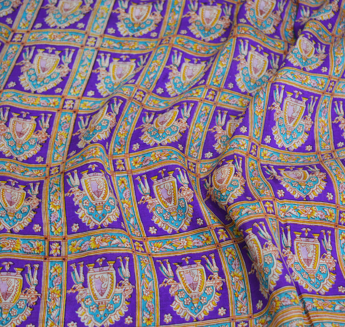 Indian Vintage Sari Purple Pure Silk Printed Saree Fabric 5yard Sewing Craft DressMaking Humans Floral
