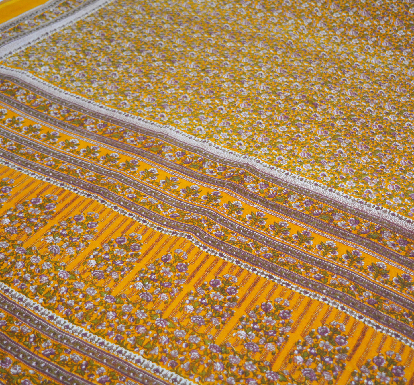 Indian Vintage Sari Saffron 100% Pure Silk Printed Saree 6yd Sewing Craft Fabric DressMaking Soft Wrap Floral Abstract
