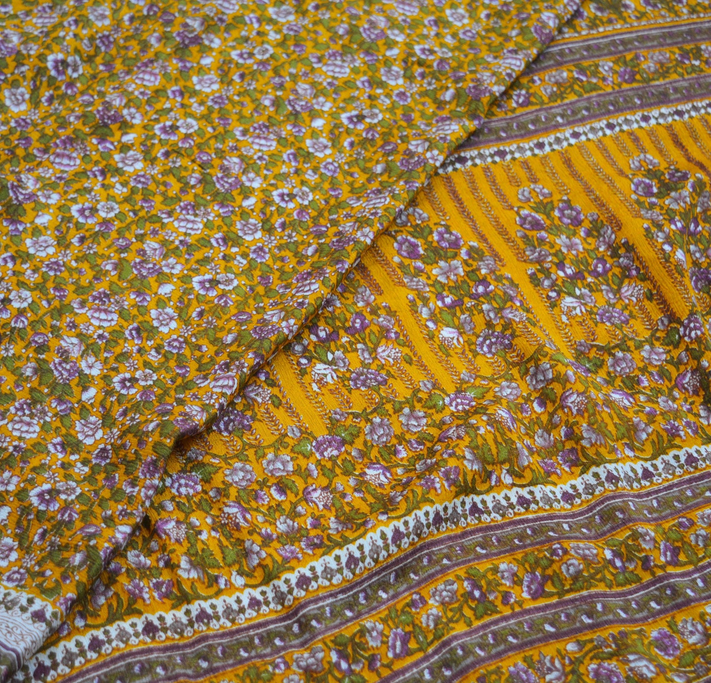 Indian Vintage Sari Saffron 100% Pure Silk Printed Saree 6yd Sewing Craft Fabric DressMaking Soft Wrap Floral Abstract