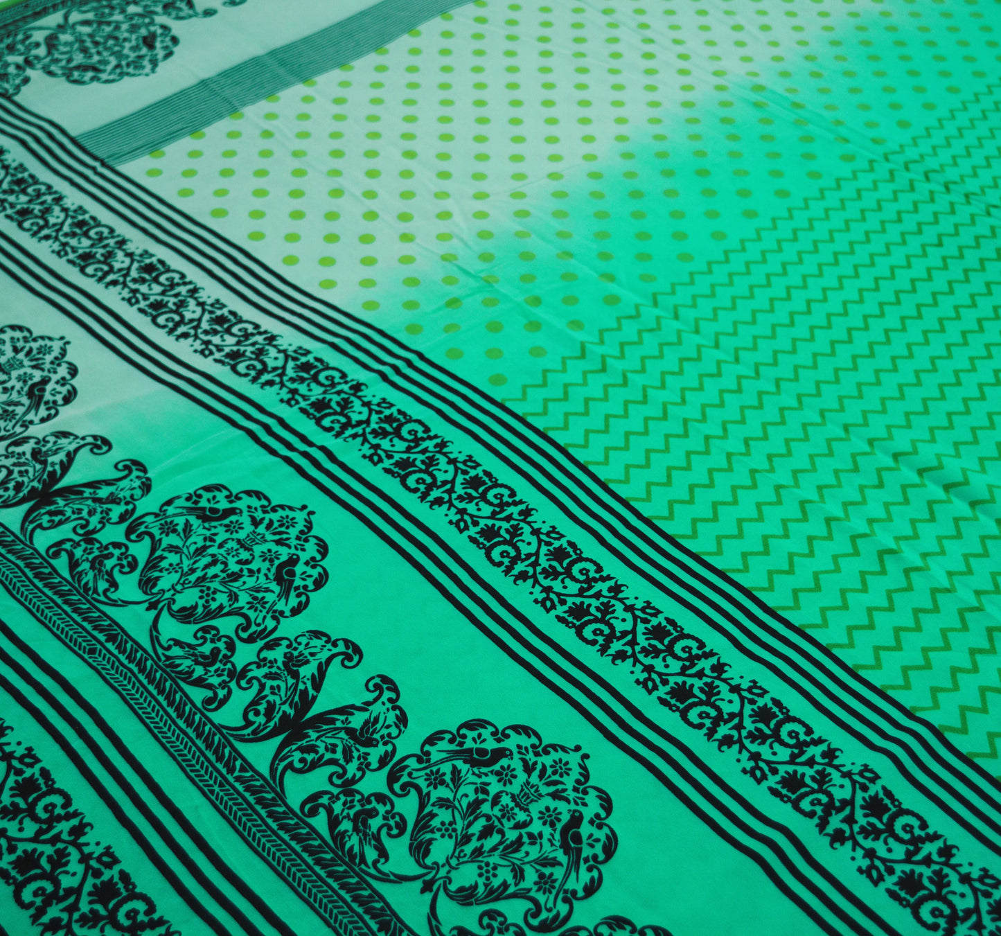 Indian Vintage Sari Green Pure Crepe Silk Printed Saree 5yard Sewing Floral Soft Craft Fabric Ethnic Wrap