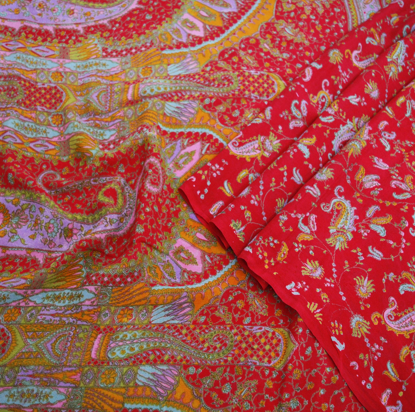 Indian Vintage Sari Red Pure Silk Printed Saree Fabric 6yard Sewing Craft Fabric DressMaking Soft Wrap Paisley
