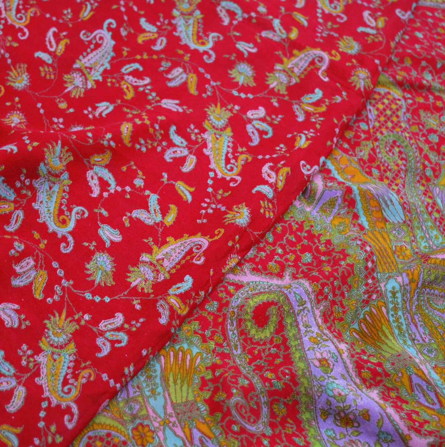 Indian Vintage Sari Red Pure Silk Printed Saree Fabric 6yard Sewing Craft Fabric DressMaking Soft Wrap Paisley