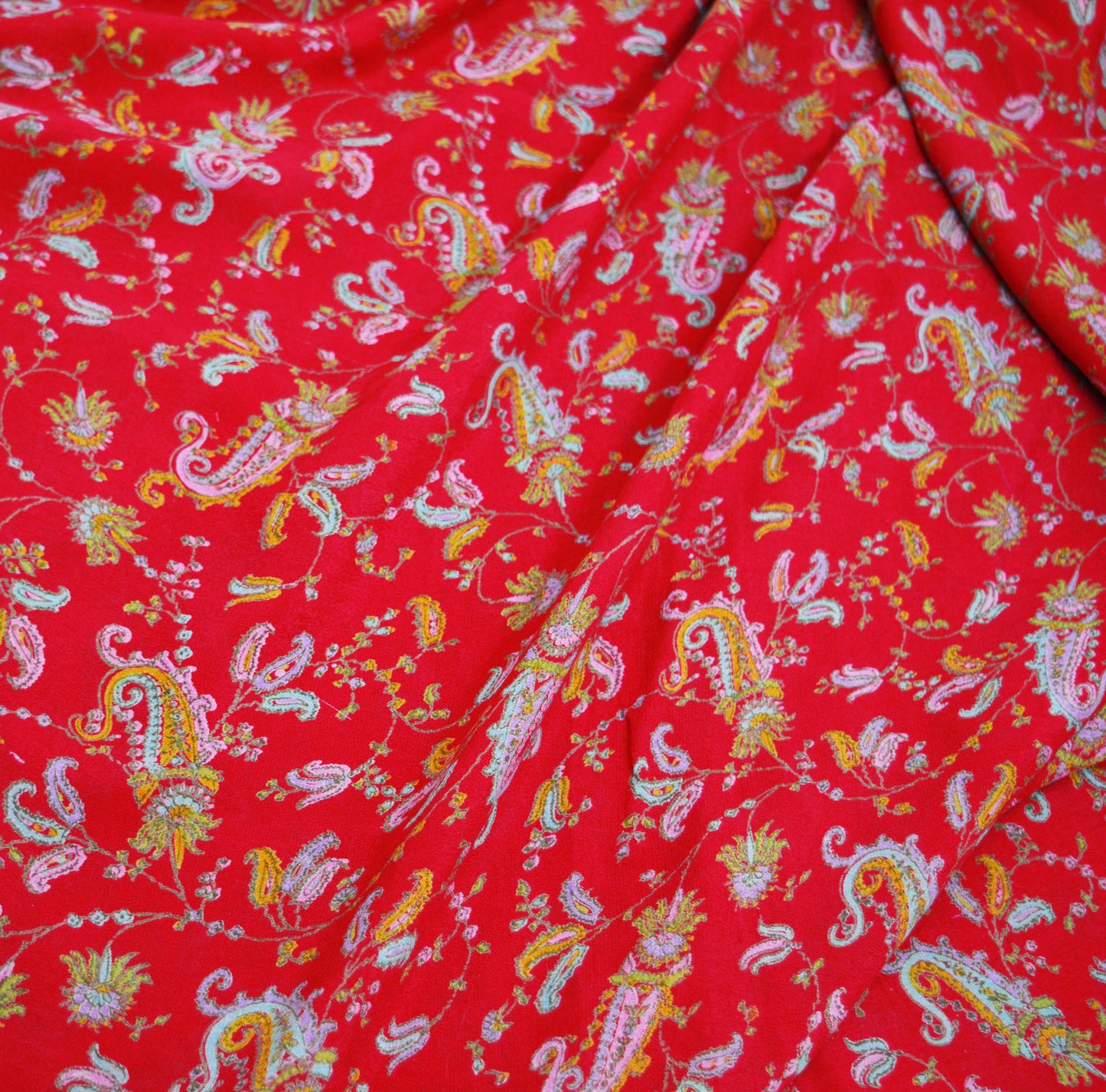 Indian Vintage Sari Red Pure Silk Printed Saree Fabric 6yard Sewing Craft Fabric DressMaking Soft Wrap Paisley