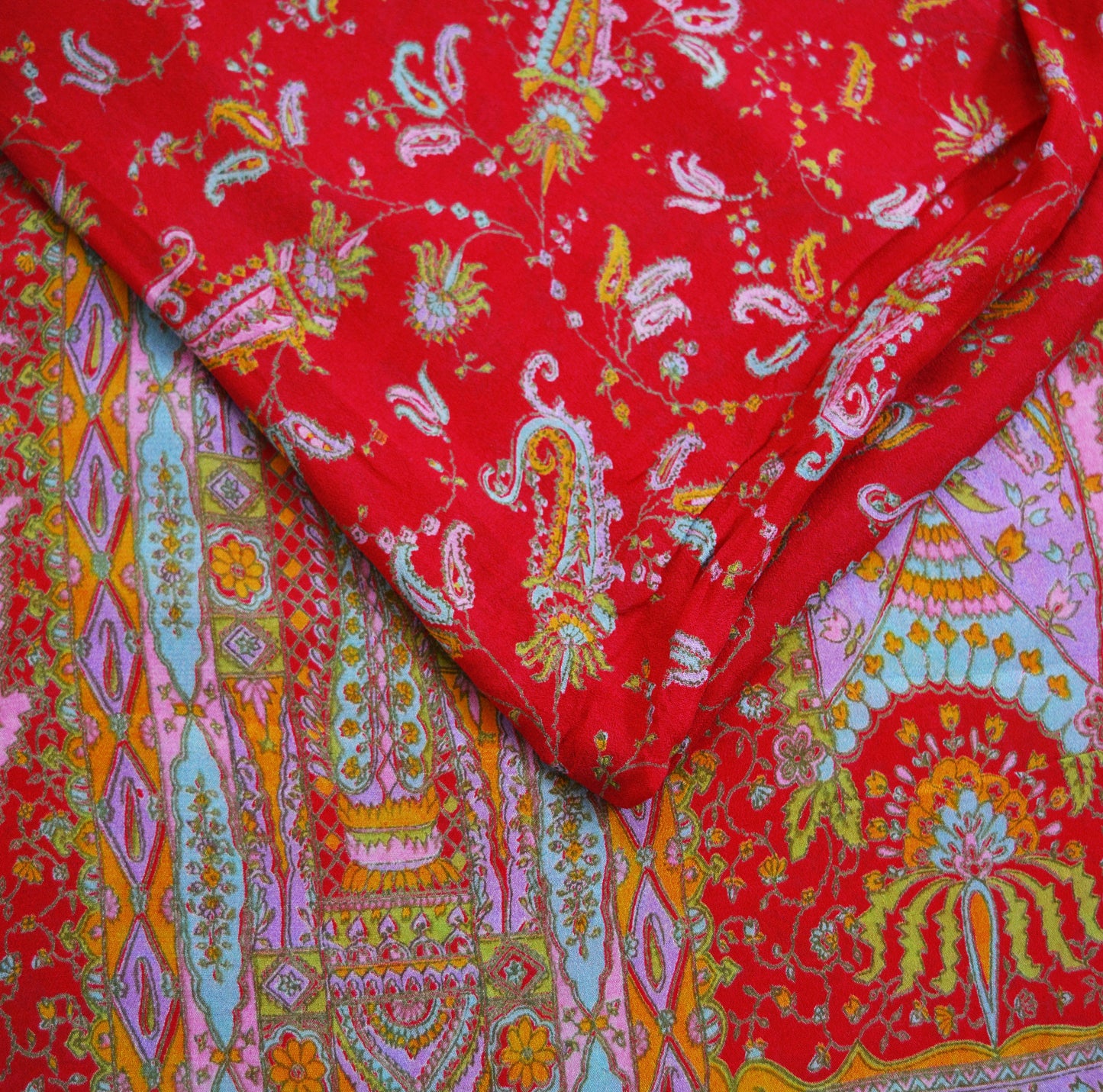Indian Vintage Sari Red Pure Silk Printed Saree Fabric 6yard Sewing Craft Fabric DressMaking Soft Wrap Paisley