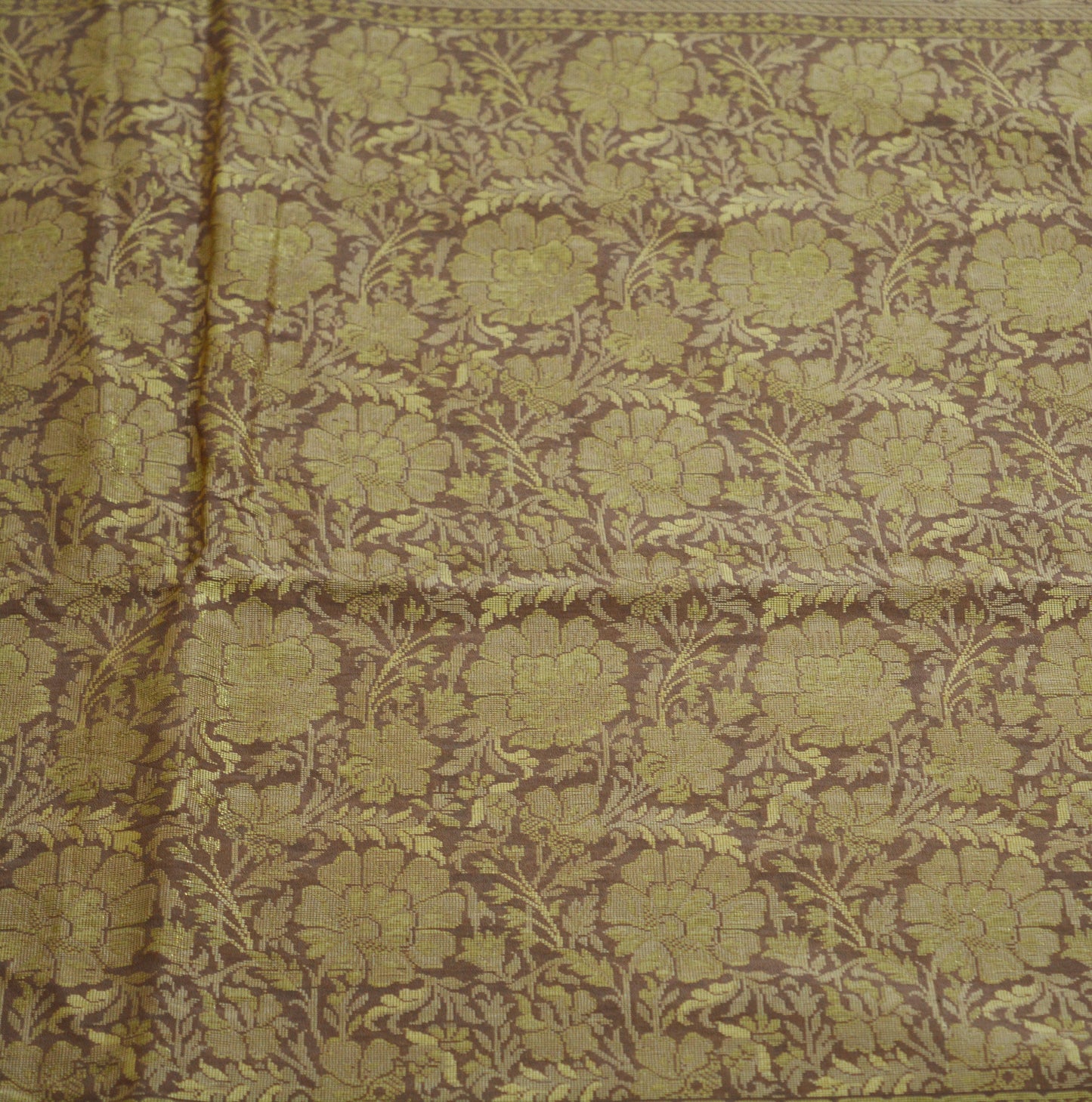 Indian Vintage Heavy Saree Brown Hand Woven 100% Pure Silk Indian Sari Fabric 5Yard Ethnic Floral Ethnic