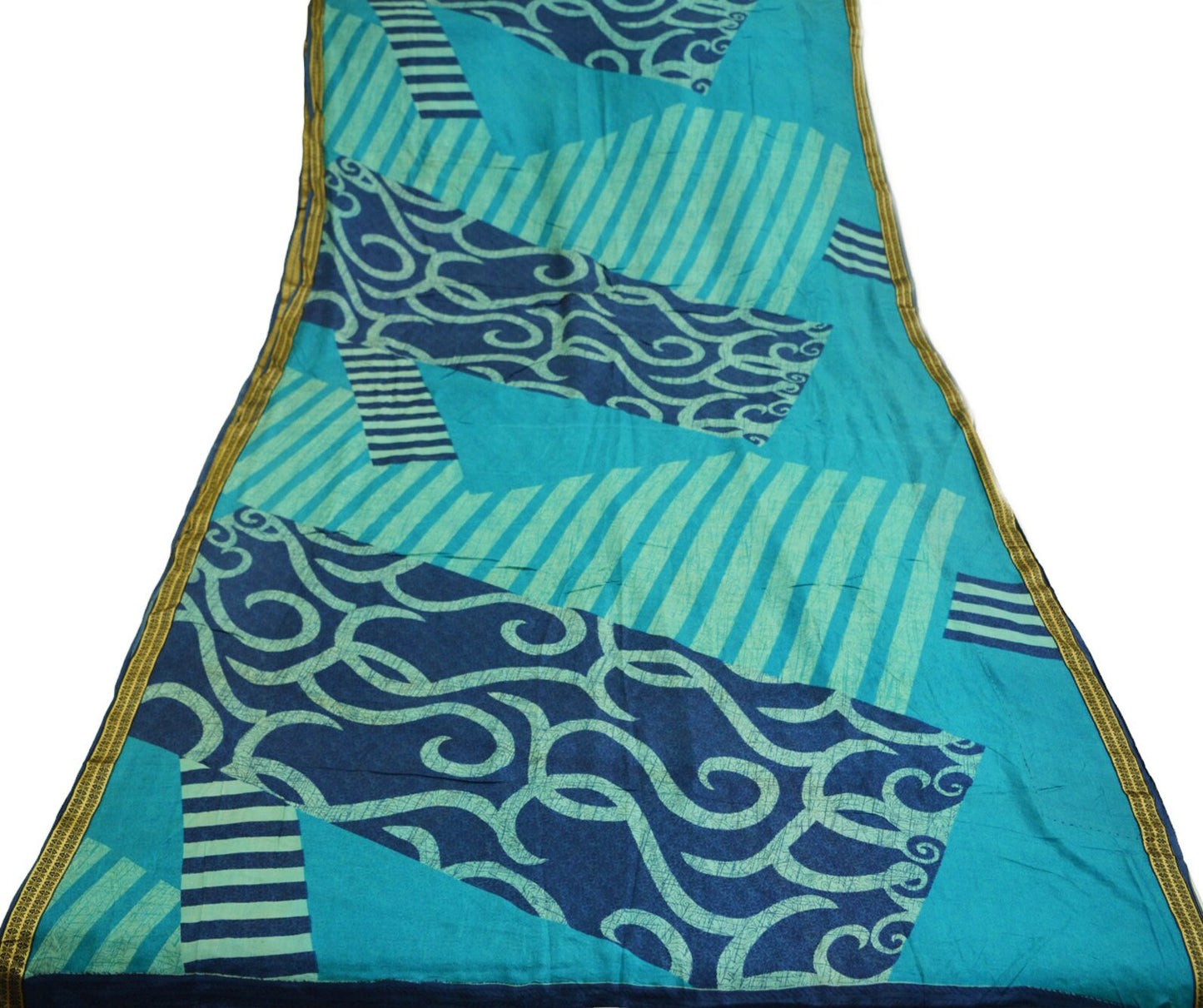 Indian Vintage Sari Blue 100% Pure Silk Printed Saree Fabric 5yard Sewing Craft DressMaking Soft Abstract Design