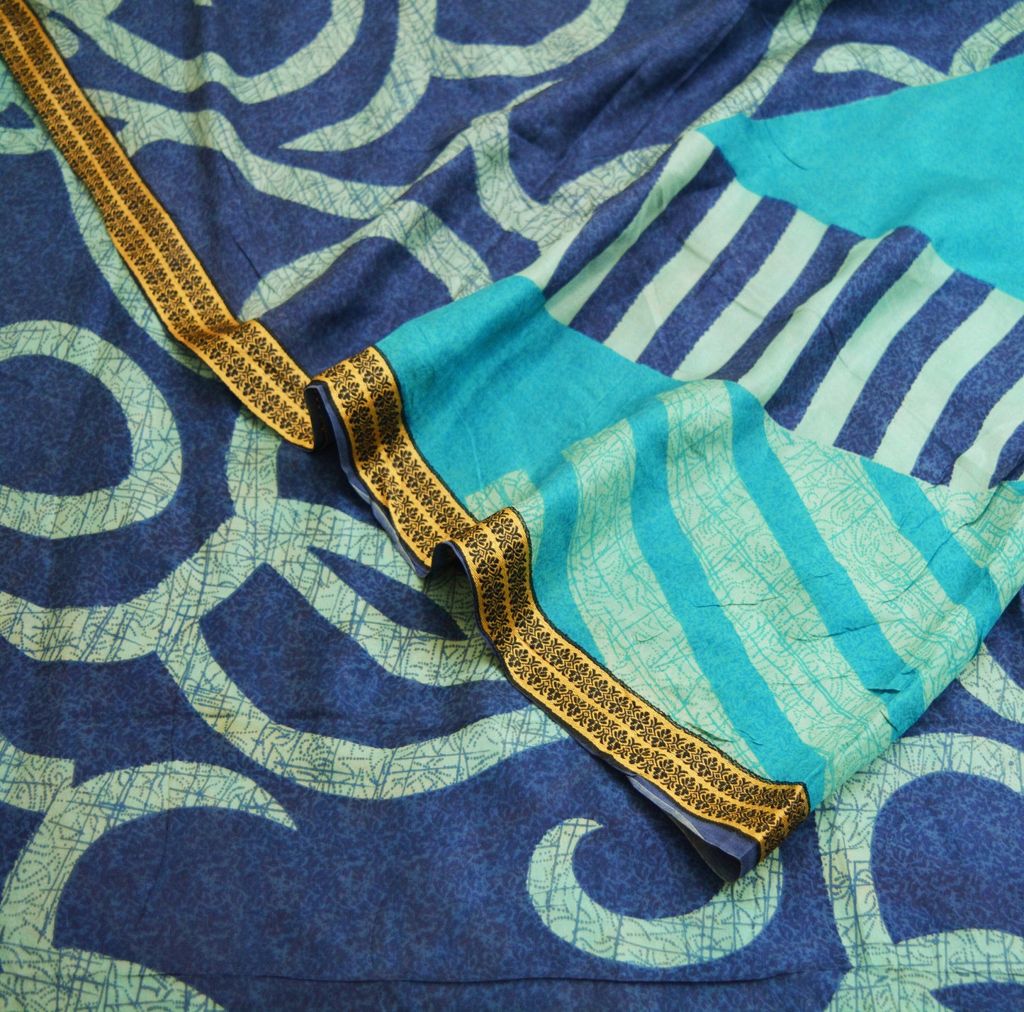 Indian Vintage Sari Blue 100% Pure Silk Printed Saree Fabric 5yard Sewing Craft DressMaking Soft Abstract Design