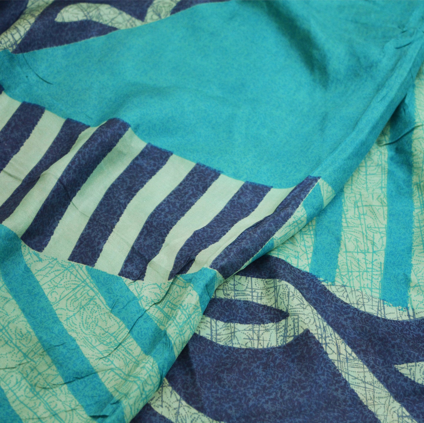 Indian Vintage Sari Blue 100% Pure Silk Printed Saree Fabric 5yard Sewing Craft DressMaking Soft Abstract Design