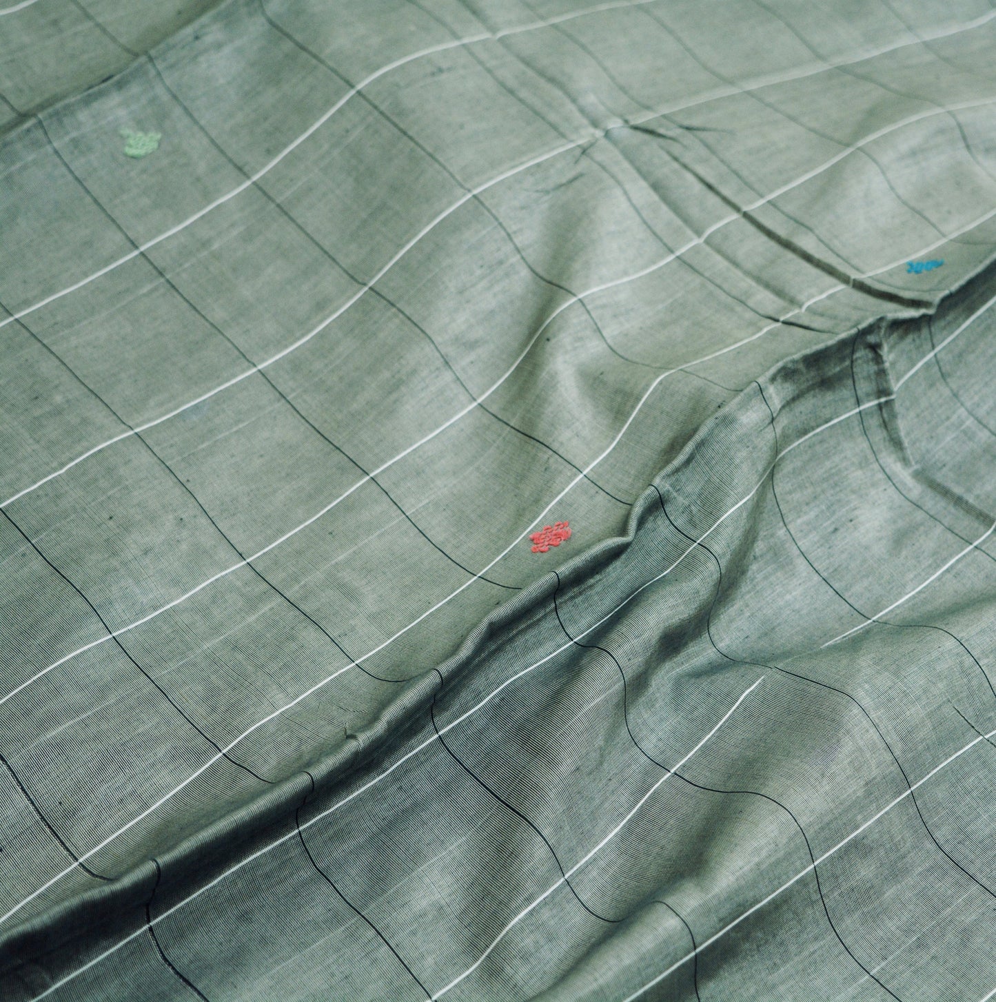 Indian Vintage Sari Gray Pure Cotton Hand Woven Saree 5yard Ethnic Soft Floral Design