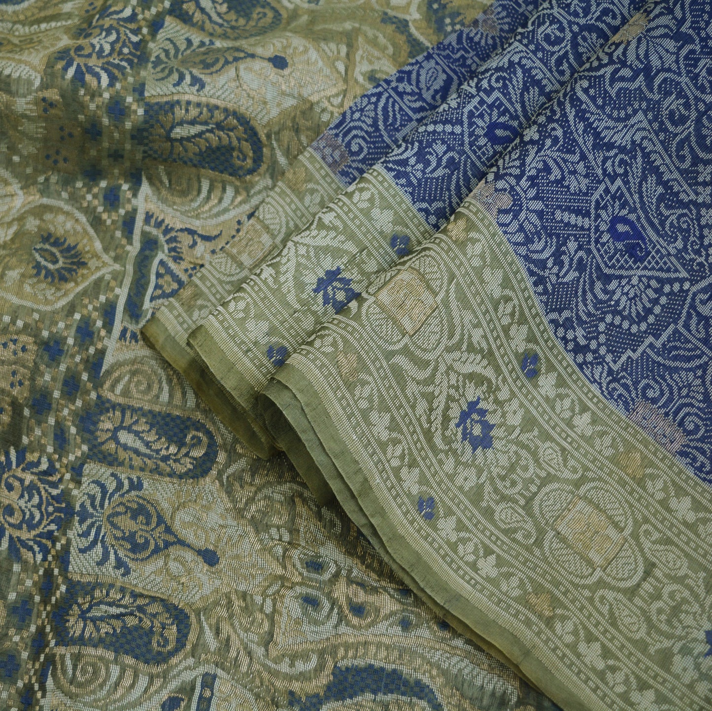 Indian Vintage Green Saree Hand Woven 100% Pure Organza Silk Indian Sari Fabric 5Yard Silk Sari Ethnic Floral