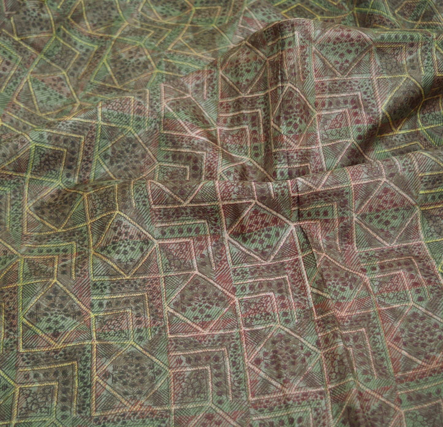 Indian Vintage Sari Brown Pure Silk Printed Saree Craft Fabric 6yard Sewing DressMaking Soft Wrap Abstract Zari