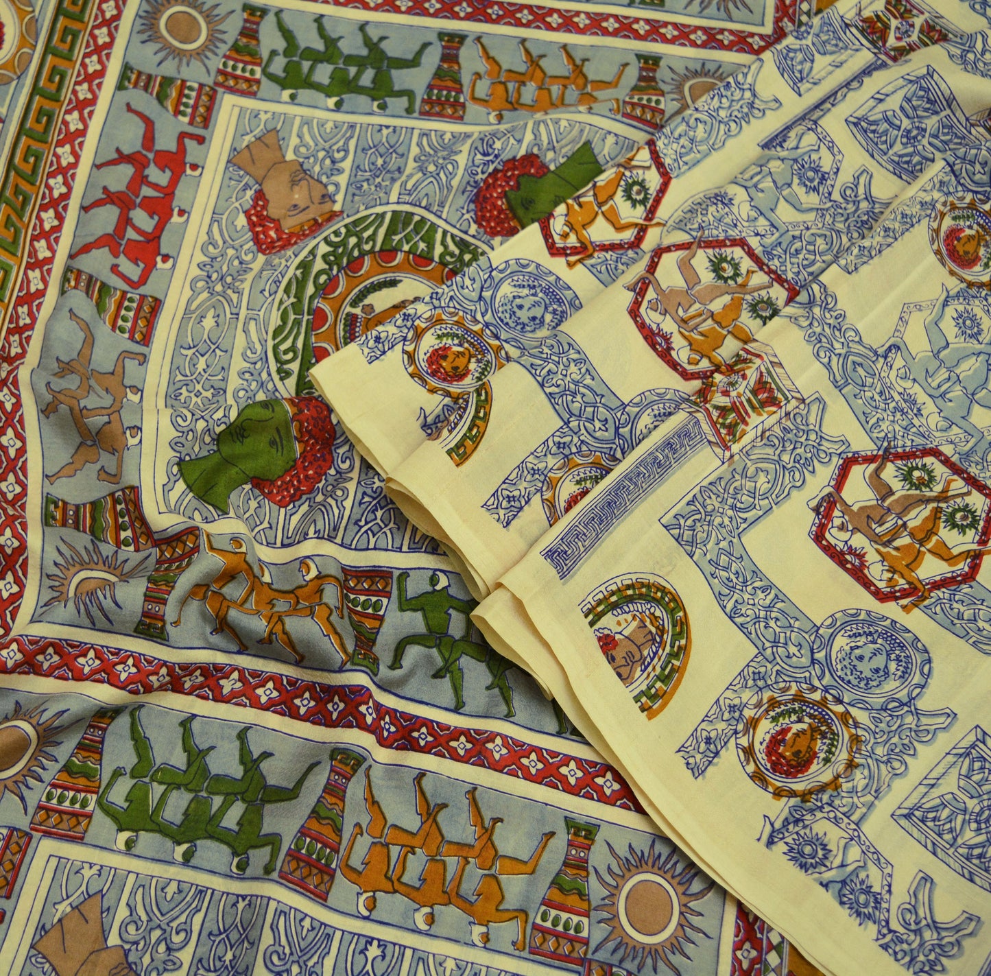 Indian Vintage Sari Ivory 100% Pure Silk Printed Saree Fabric 6yard Sewing Craft DressMaking Soft Humans