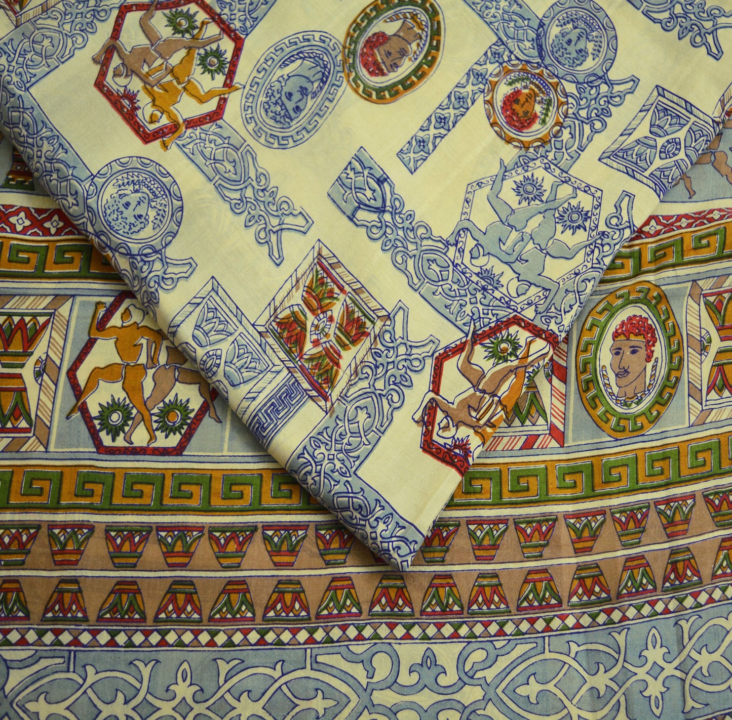 Indian Vintage Sari Ivory 100% Pure Silk Printed Saree Fabric 6yard Sewing Craft DressMaking Soft Humans
