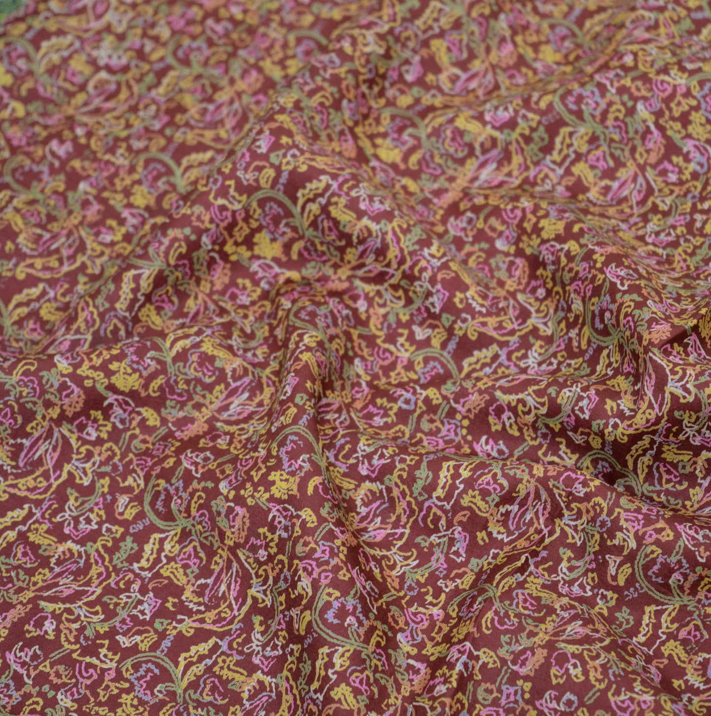 Indian Vintage Sari Black & Maroon 100% Pure Silk Printed Saree Fabric 5yd Sewing Craft DressMaking Soft Paisley