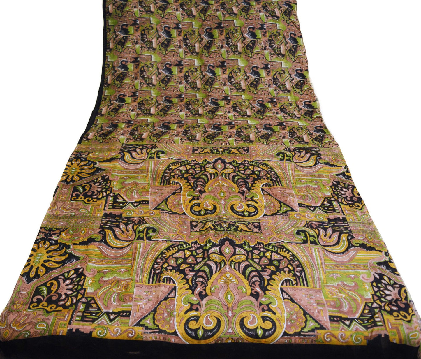 Indian Vintage Sari Black 100% Pure Silk Printed Saree Fabric 5yard Sewing Craft DressMaking Soft Abstract