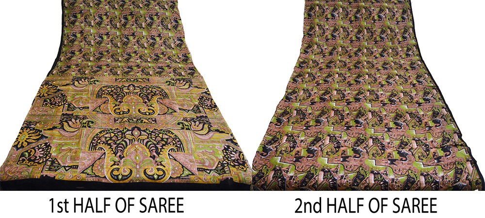 Indian Vintage Sari Black 100% Pure Silk Printed Saree Fabric 5yard Sewing Craft DressMaking Soft Abstract
