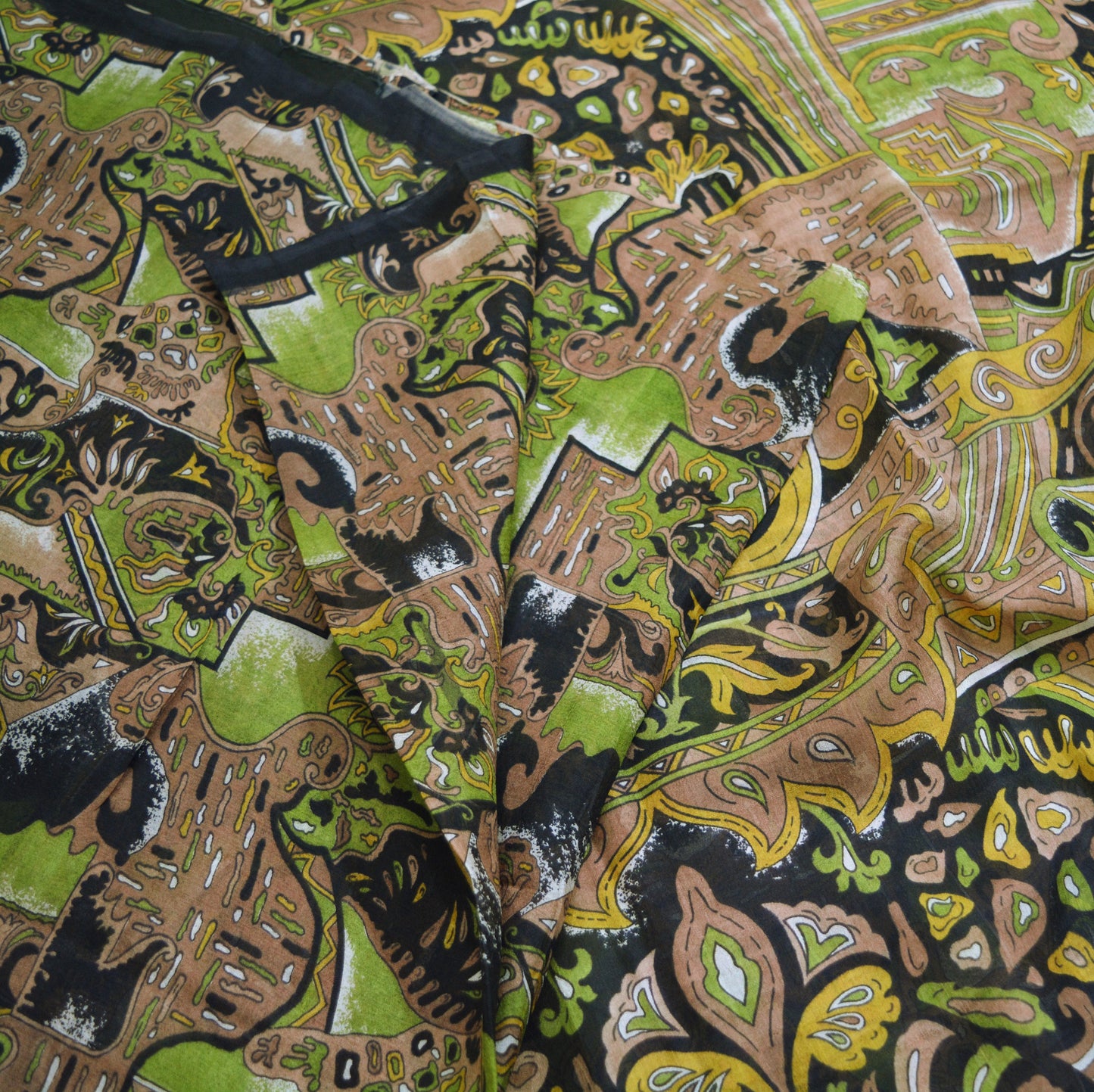 Indian Vintage Sari Black 100% Pure Silk Printed Saree Fabric 5yard Sewing Craft DressMaking Soft Abstract