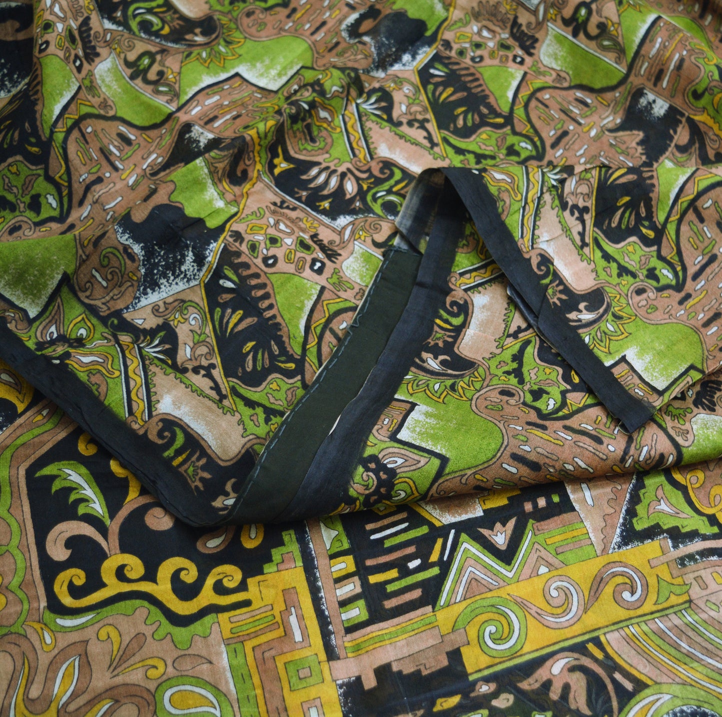 Indian Vintage Sari Black 100% Pure Silk Printed Saree Fabric 5yard Sewing Craft DressMaking Soft Abstract