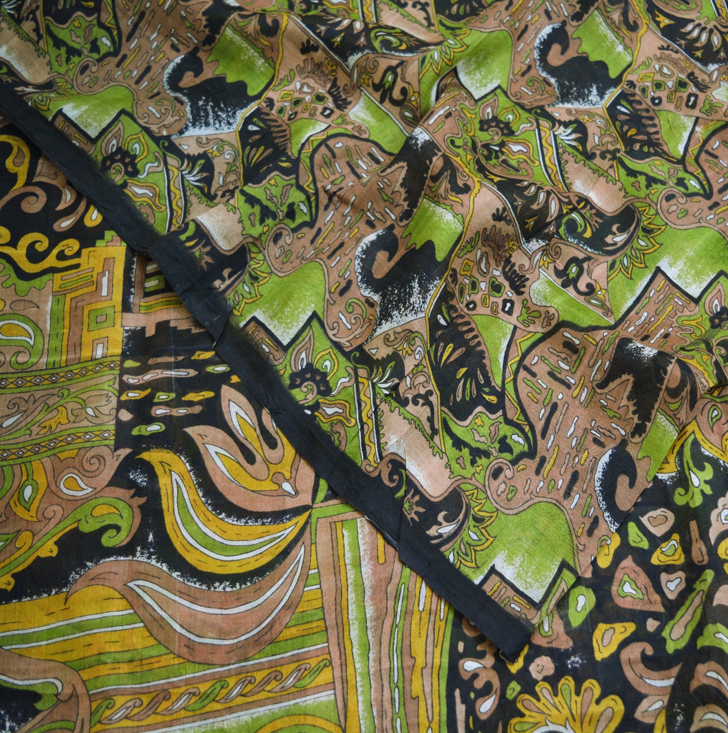 Indian Vintage Sari Black 100% Pure Silk Printed Saree Fabric 5yard Sewing Craft DressMaking Soft Abstract