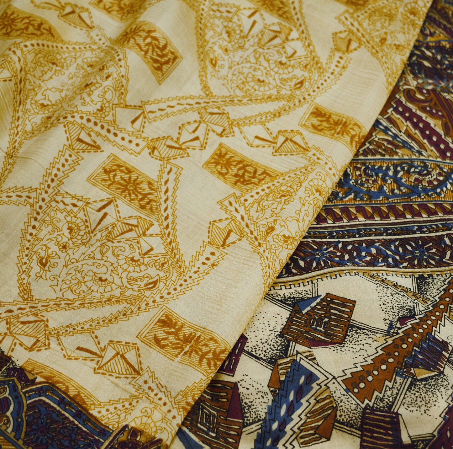Indian Vintage Sari Brown & Beige Pure Silk Printed Saree Fabric 5yard Sewing Craft DressMaking Soft Abstract