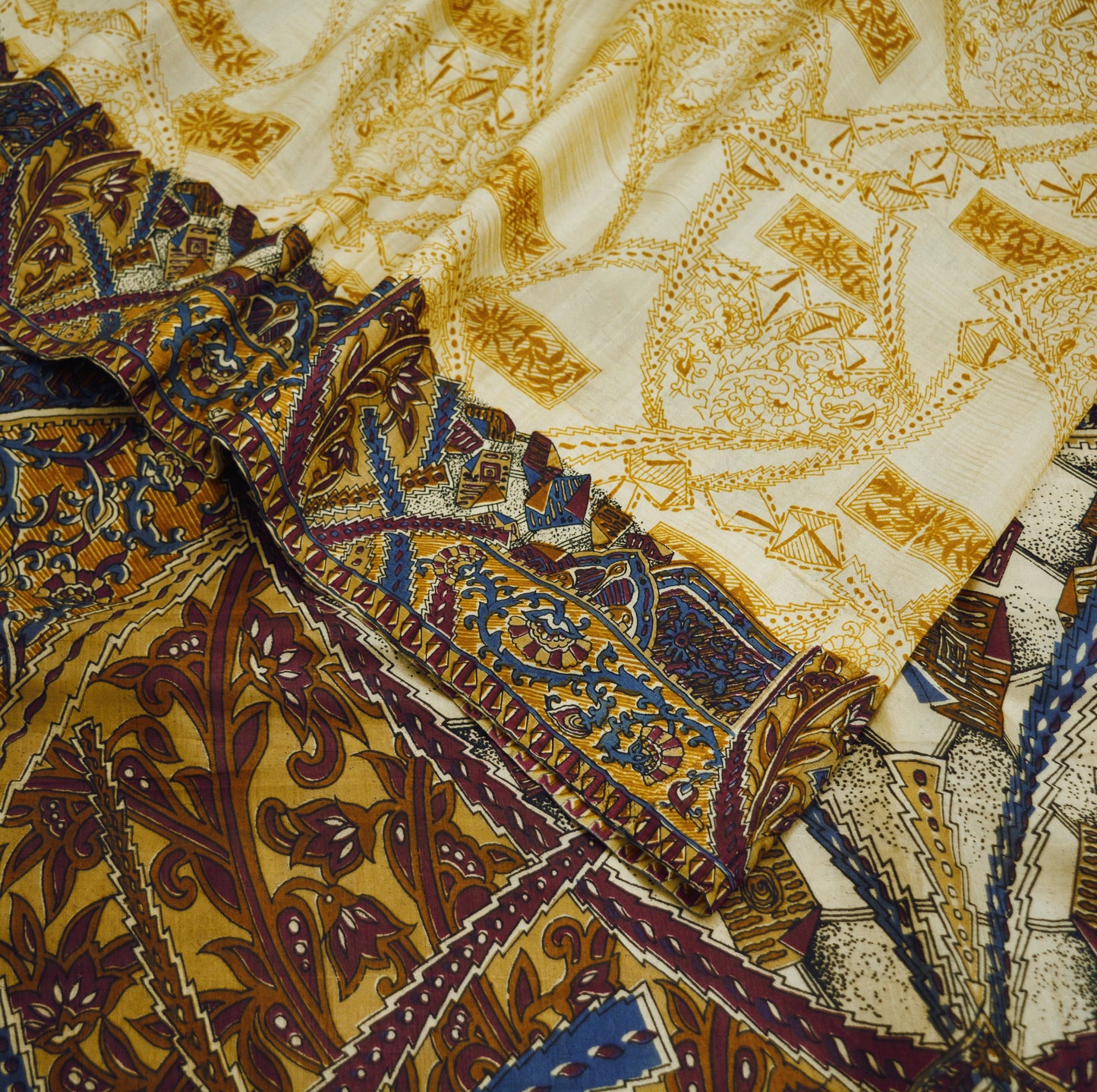 Indian Vintage Sari Brown & Beige Pure Silk Printed Saree Fabric 5yard Sewing Craft DressMaking Soft Abstract