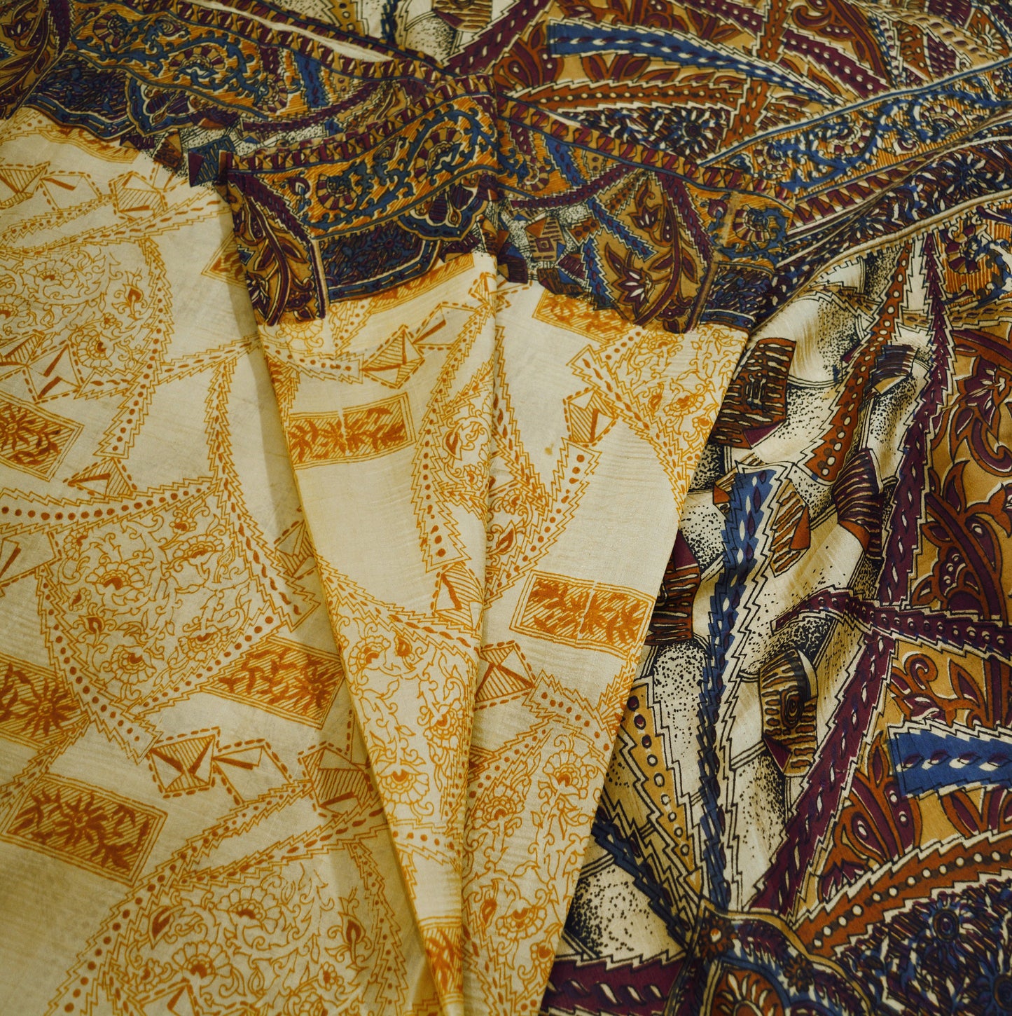 Indian Vintage Sari Brown & Beige Pure Silk Printed Saree Fabric 5yard Sewing Craft DressMaking Soft Abstract