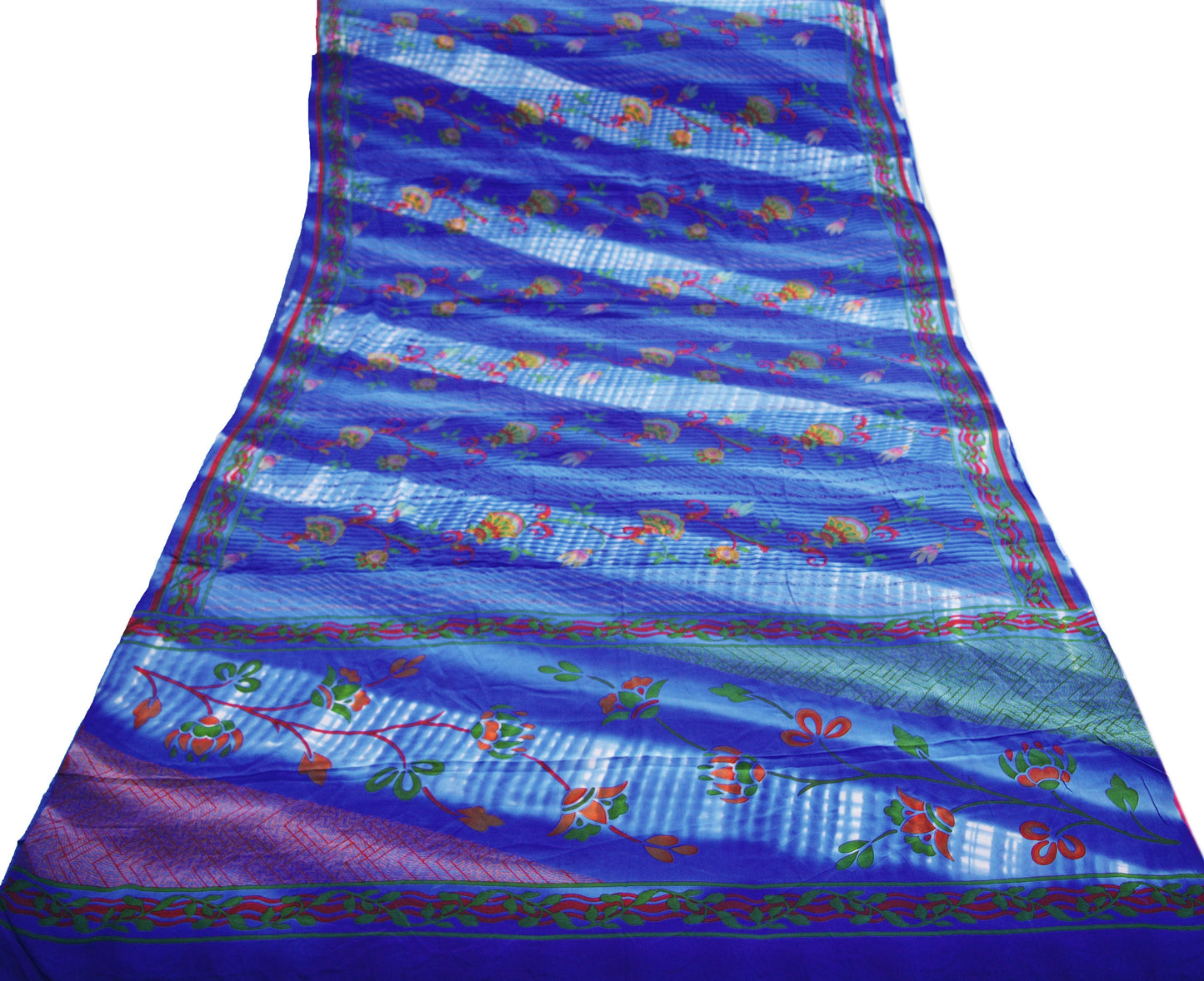 Indian Vintage Sari Blue Pure Crepe Silk Printed Saree 5yard Sewing Floral Soft Craft Fabric Wrap