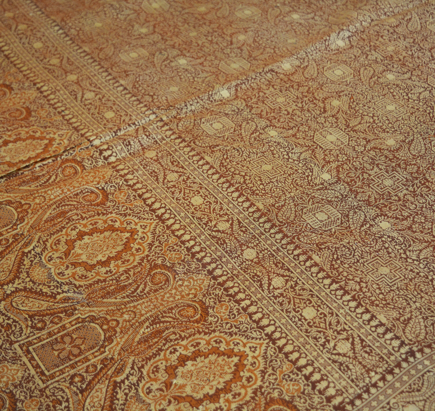 Indian Vintage Dark Brown Heavy Saree Pure Silk Hand Woven Indian Sari 6yd Ethnic Fabric Craft Floral Sewing