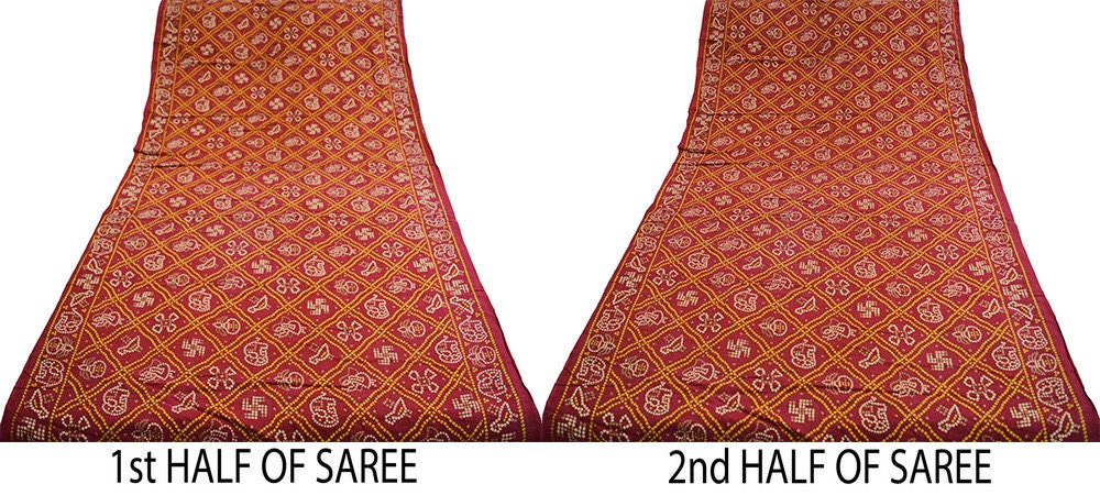 Indian Vintage Sari Red Pure Cotton Bandhani Printed Sarees Fabric 5yd Sewing Craft Fabric DressMaking Soft