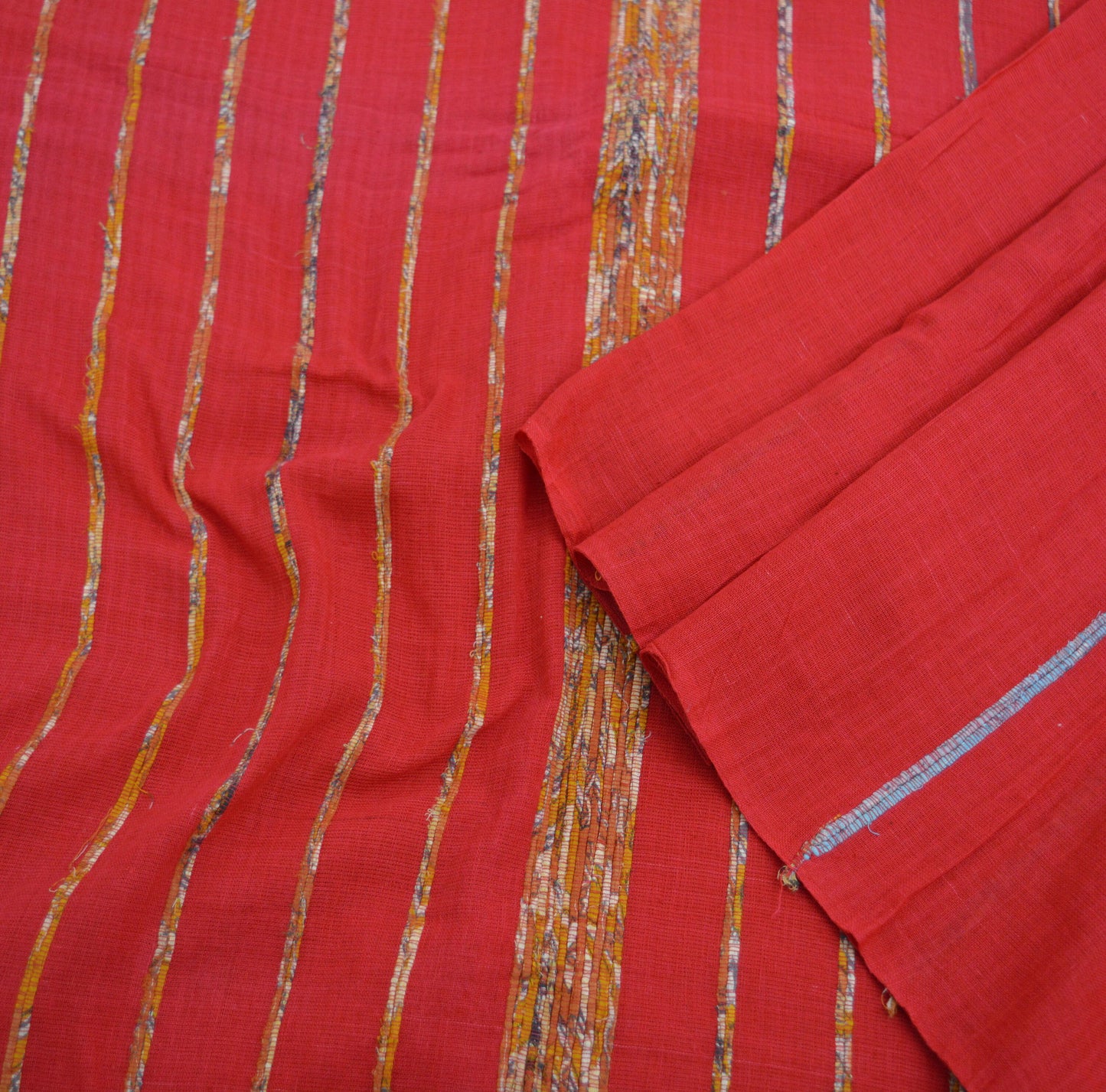 Indian Vintage Sari Red Embroidered Printed Pure Cotton Saree Craft Fabric 6Yard Sewing Sarong Wrap Boho