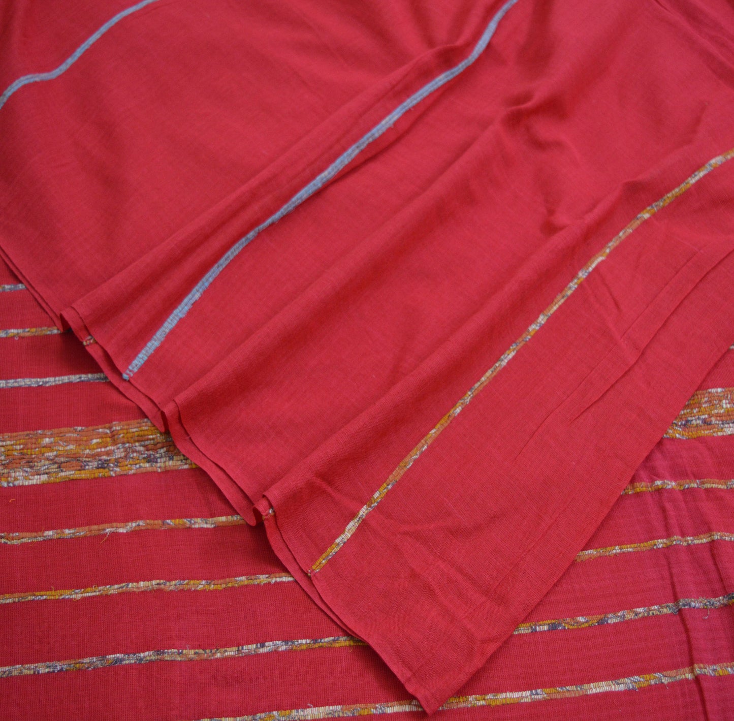 Indian Vintage Sari Red Embroidered Printed Pure Cotton Saree Craft Fabric 6Yard Sewing Sarong Wrap Boho