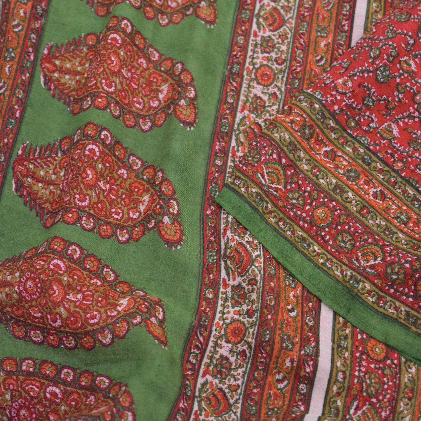 Indian Vintage Sari Pink & Green Pure Silk Printed Saree 5yd Sewing Craft Fabric DressMaking Soft Floral Ethnic
