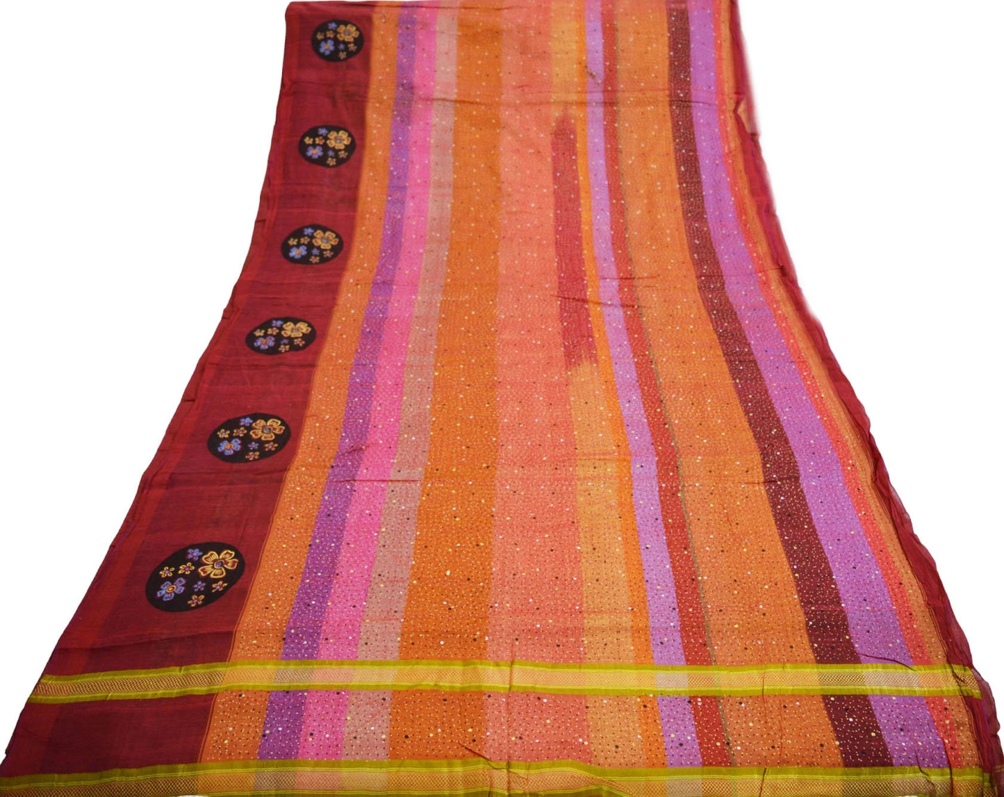 Indian Vintage Sari Multi Hand Woven Painted Saree Blend Cotton Fabric 5Yard Floral Soft