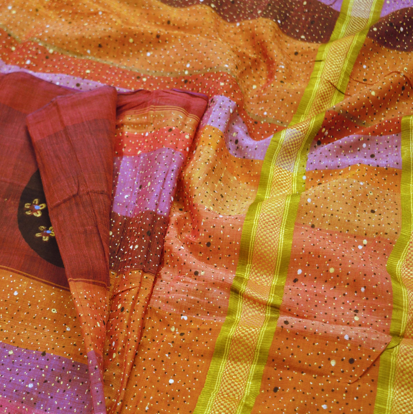 Indian Vintage Sari Multi Hand Woven Painted Saree Blend Cotton Fabric 5Yard Floral Soft