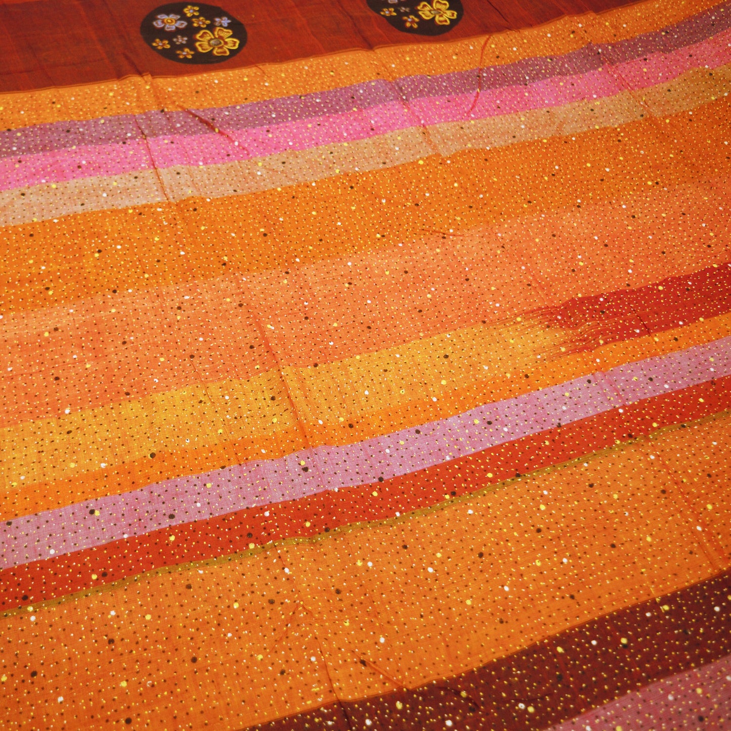 Indian Vintage Sari Multi Hand Woven Painted Saree Blend Cotton Fabric 5Yard Floral Soft