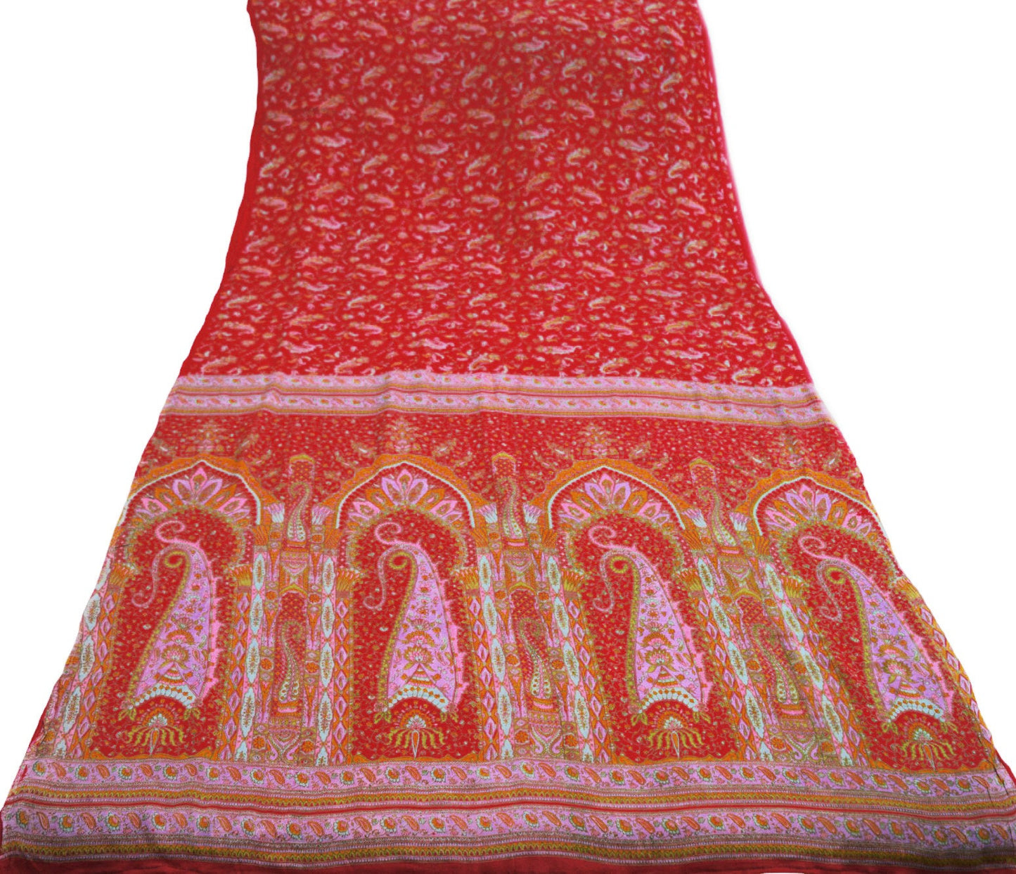 Indian Vintage Sari Red Pure Silk Printed Saree Fabric 6yard Sewing Craft Fabric DressMaking Soft Wrap Paisley