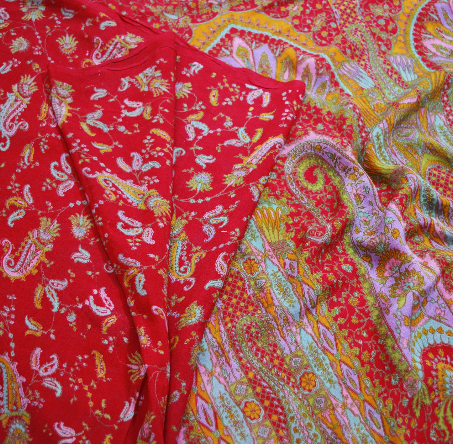 Indian Vintage Sari Red Pure Silk Printed Saree Fabric 6yard Sewing Craft Fabric DressMaking Soft Wrap Paisley
