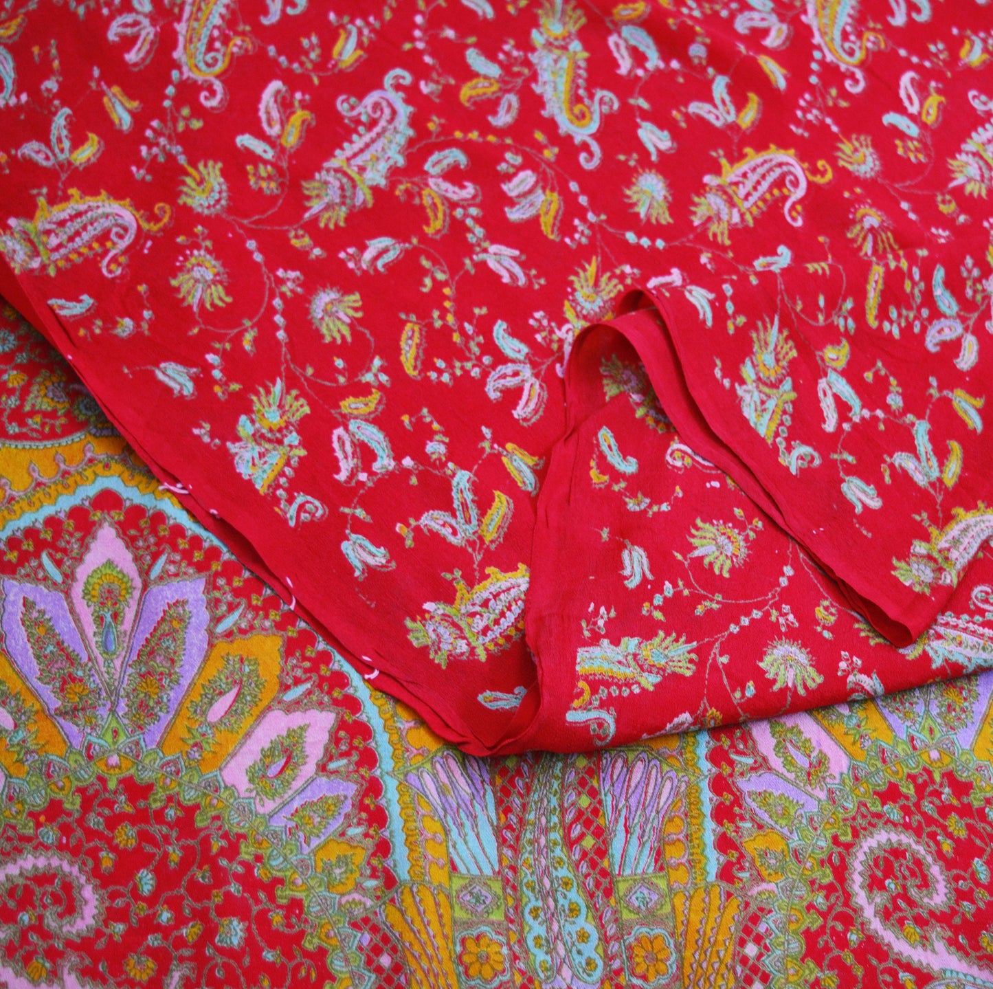 Indian Vintage Sari Red Pure Silk Printed Saree Fabric 6yard Sewing Craft Fabric DressMaking Soft Wrap Paisley
