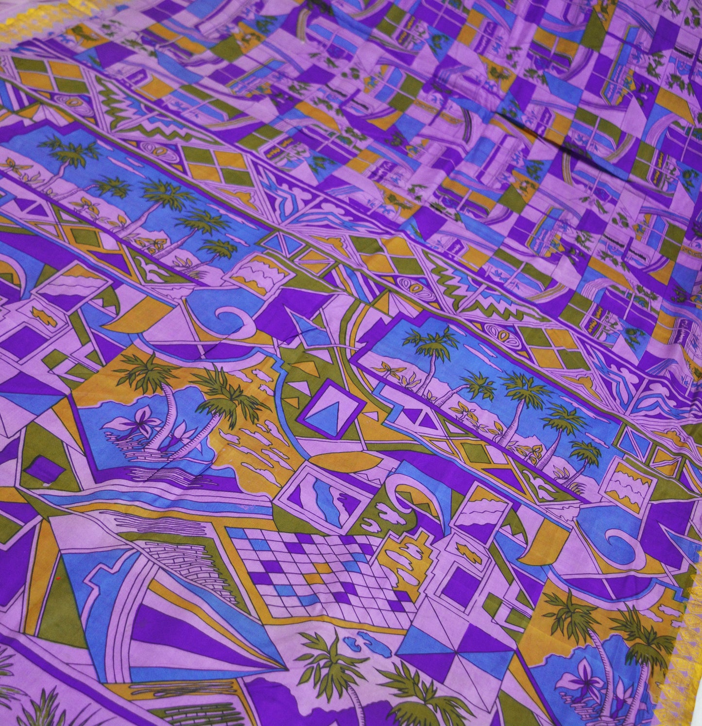 Indian Vintage Sari Purple Pure Silk Printed Saree 5yard Sewing Craft Fabric DressMaking Soft Golden Zari Geometric