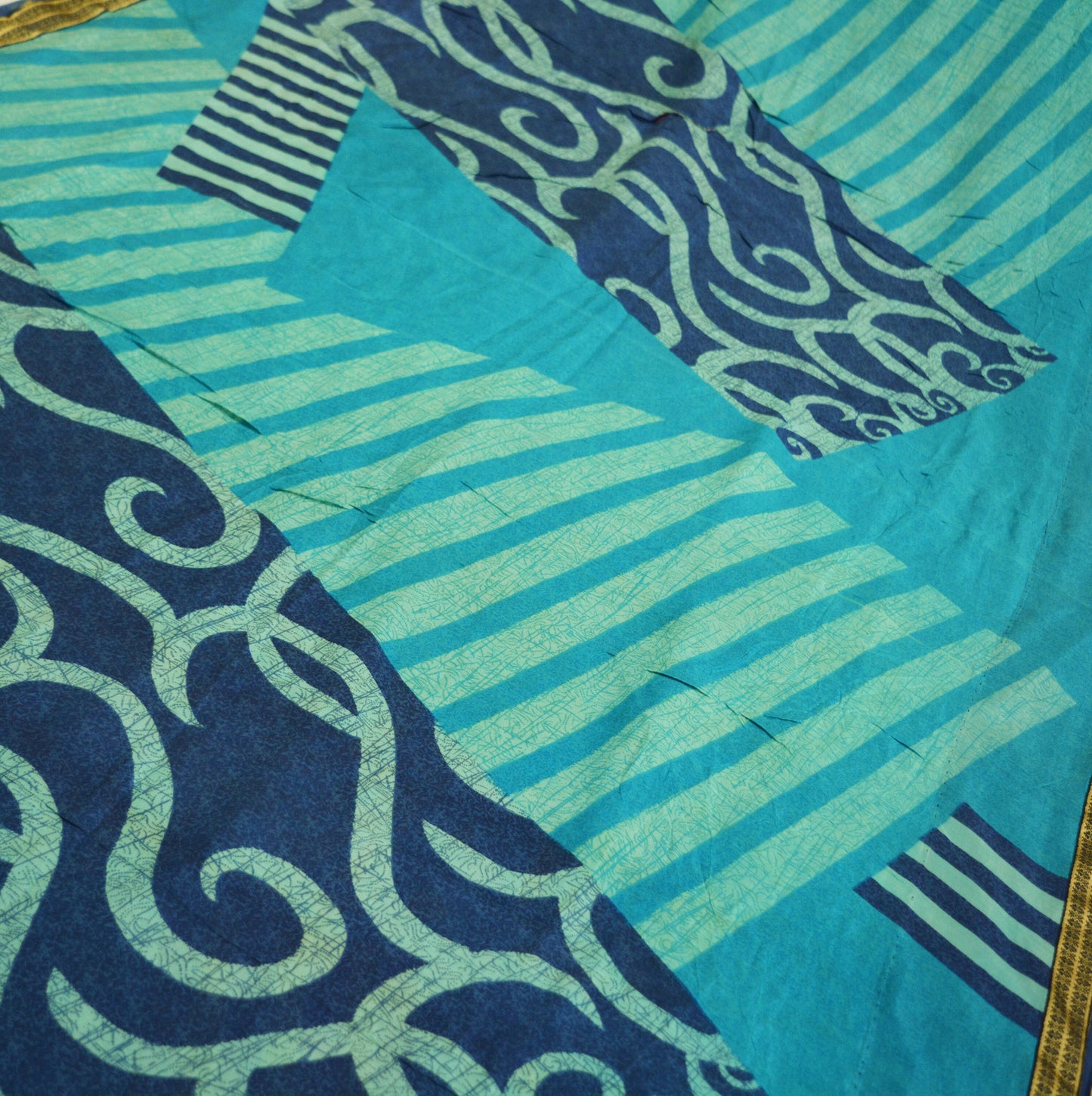 Indian Vintage Sari Blue 100% Pure Silk Printed Saree Fabric 5yard Sewing Craft DressMaking Soft Abstract Design