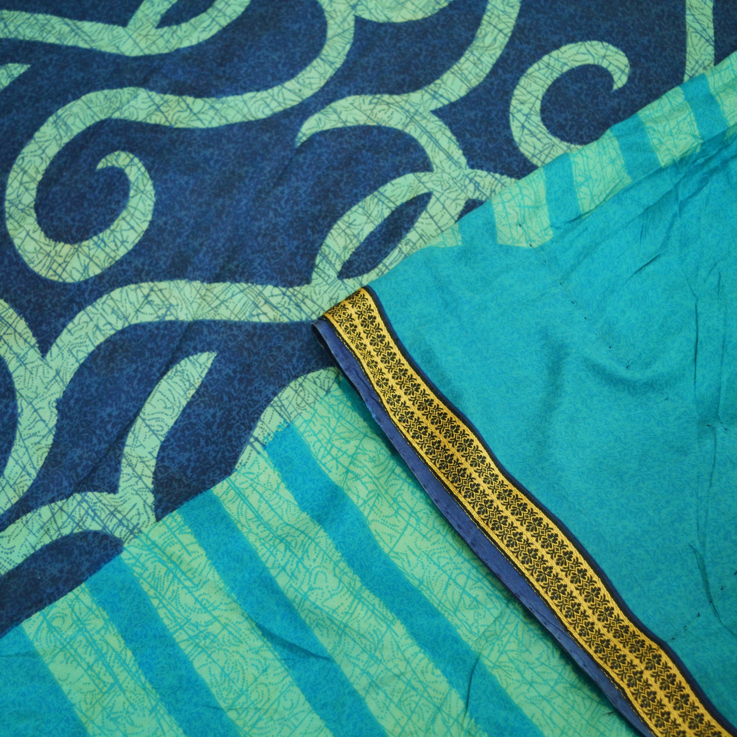 Indian Vintage Sari Blue 100% Pure Silk Printed Saree Fabric 5yard Sewing Craft DressMaking Soft Abstract Design