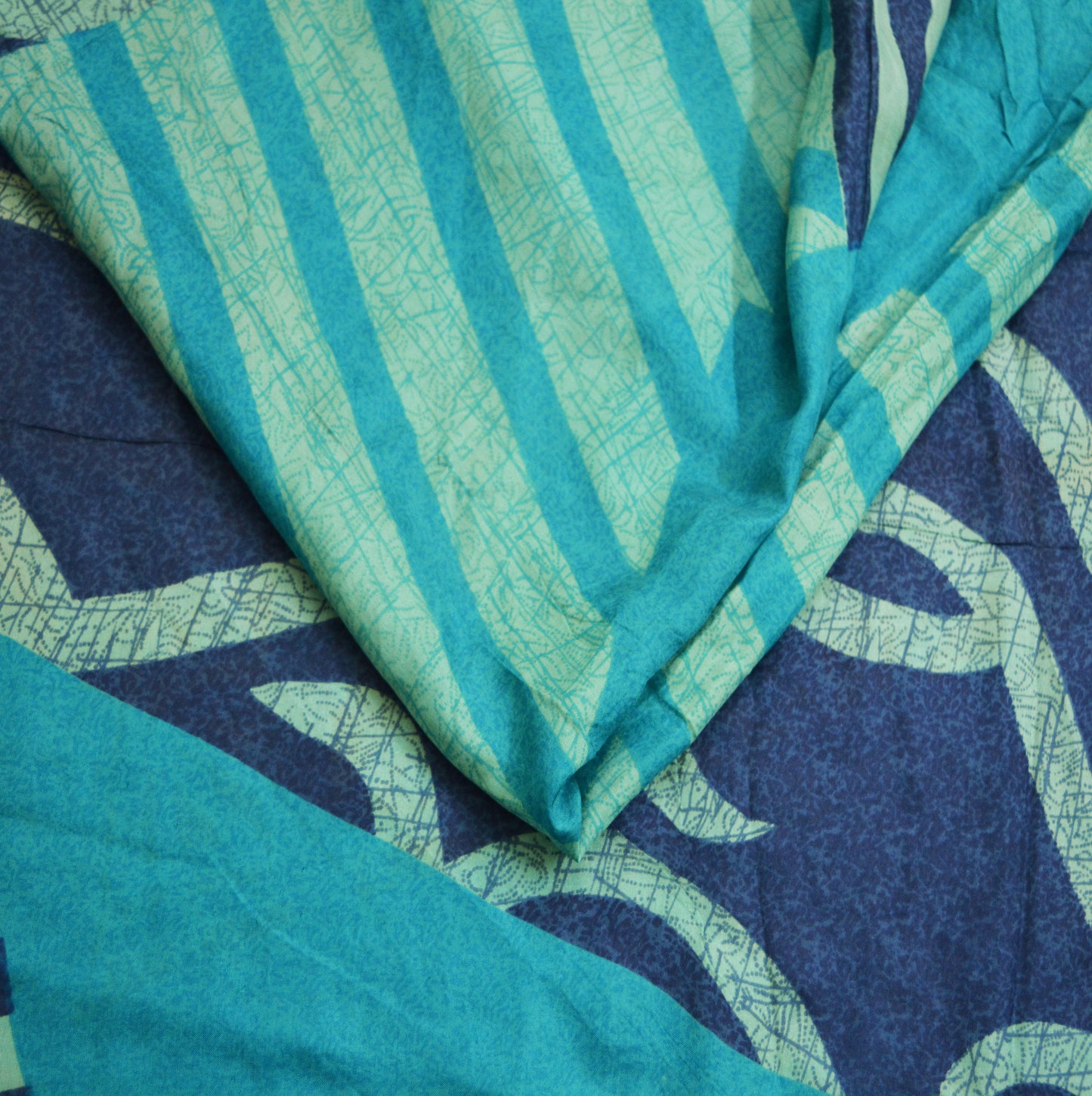 Indian Vintage Sari Blue 100% Pure Silk Printed Saree Fabric 5yard Sewing Craft DressMaking Soft Abstract Design